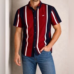 Hollister Striped Button Down Shirt Medium | Casual Summer Short Sleeve